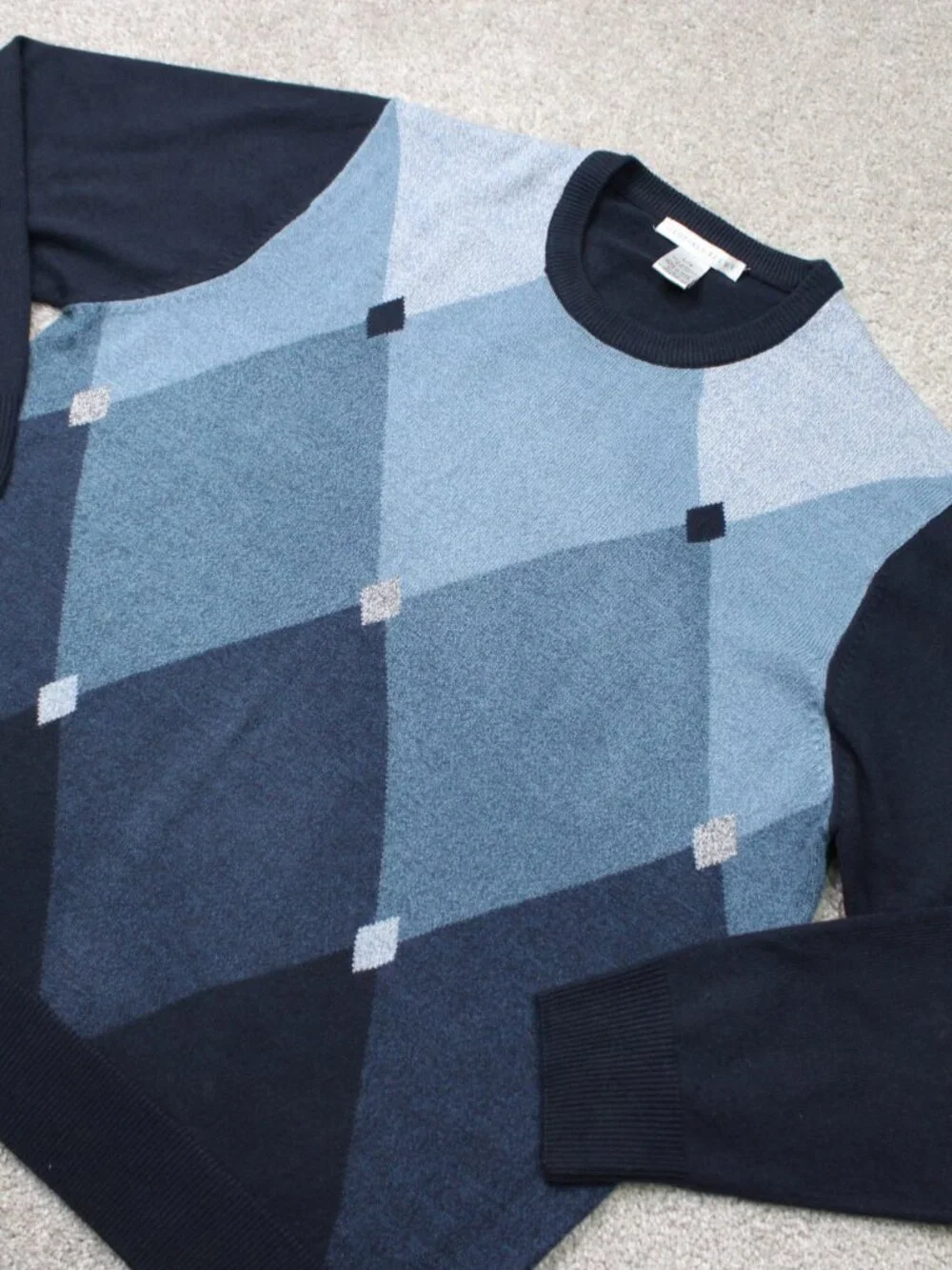 Geoffrey Beene Sweater Mens Large Blue/Black Argyle Acrylic Long Sleeve Pullover